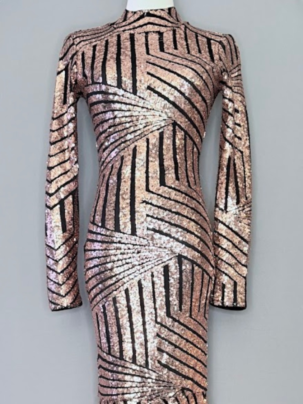Club L London Rose Gold Sequin Mermaid Gown Size XS Formal Evening Dress